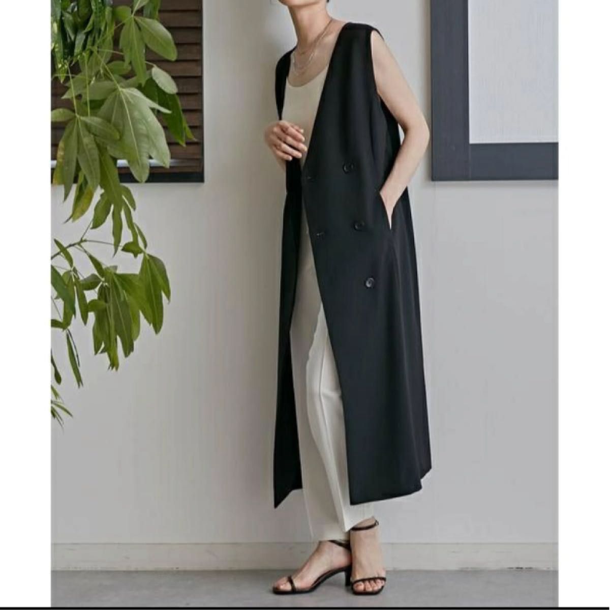 LB.03／Vネックジレジャンパースカート／ナノユニバース（NANO universe）ロングジレ ベスト ジレワンピース 黒