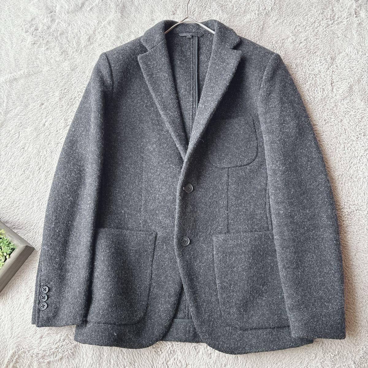 美品(S)ウール混/テーラードジャケット/上着/羽織り/コート/グレー/オフィス