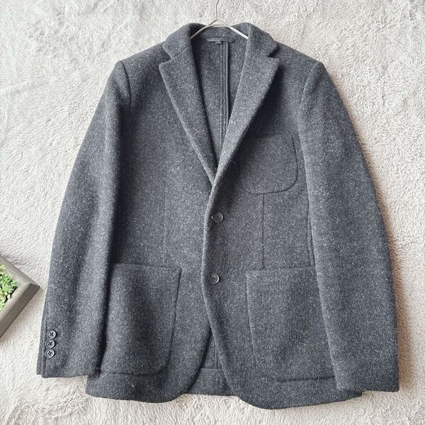 美品(S)ウール混/テーラードジャケット/上着/羽織り/コート/グレー/オフィス