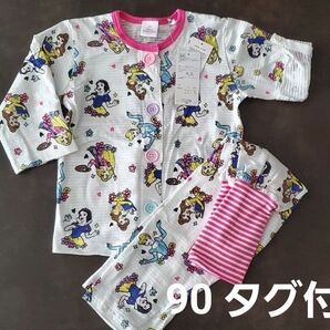 新品 タグ付き 90 子供服 キッズ 子供 こどもディズニー ディズニープリンセスプリンセス パジャマ 腹巻き付き ロールアップ