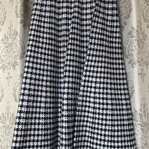 【近日削除】※ 秋冬 千鳥格子柄 フレア ニット ロング スカート ウエストゴム 総柄