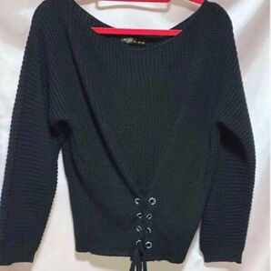 【近日削除】GORGE 秋冬 黒 レースアップ リボン ゆったり ニット 未使用