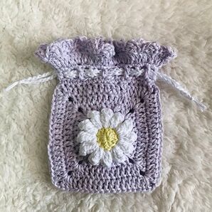 お花 フラワー グラニースクエア 巾着 ポーチ 小物入れ ハンドメイド 編み物 かぎ針編み おしゃれ かわいい