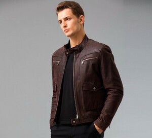  new goods original leather XS size slim pig leather Single Rider's leather jacket / leather jacket Brown 