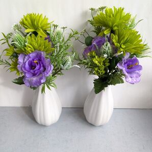 Q-11 仏花*お供え花(一対二束) お抹茶グリーンのモコモコ花束