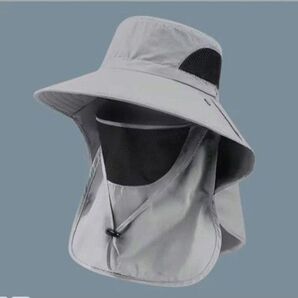 日焼け防止抜群 帽子 これひとつで顔も首も焼かない ライトグレー色 ガーデニング