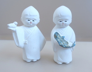 昭和レトロ　京の人形　2体まとめて　日本人形 ほのぼの 可愛い Japanese ceramic doll 民芸品