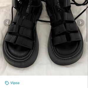 プラットフォームレースアップサンダル ブラック