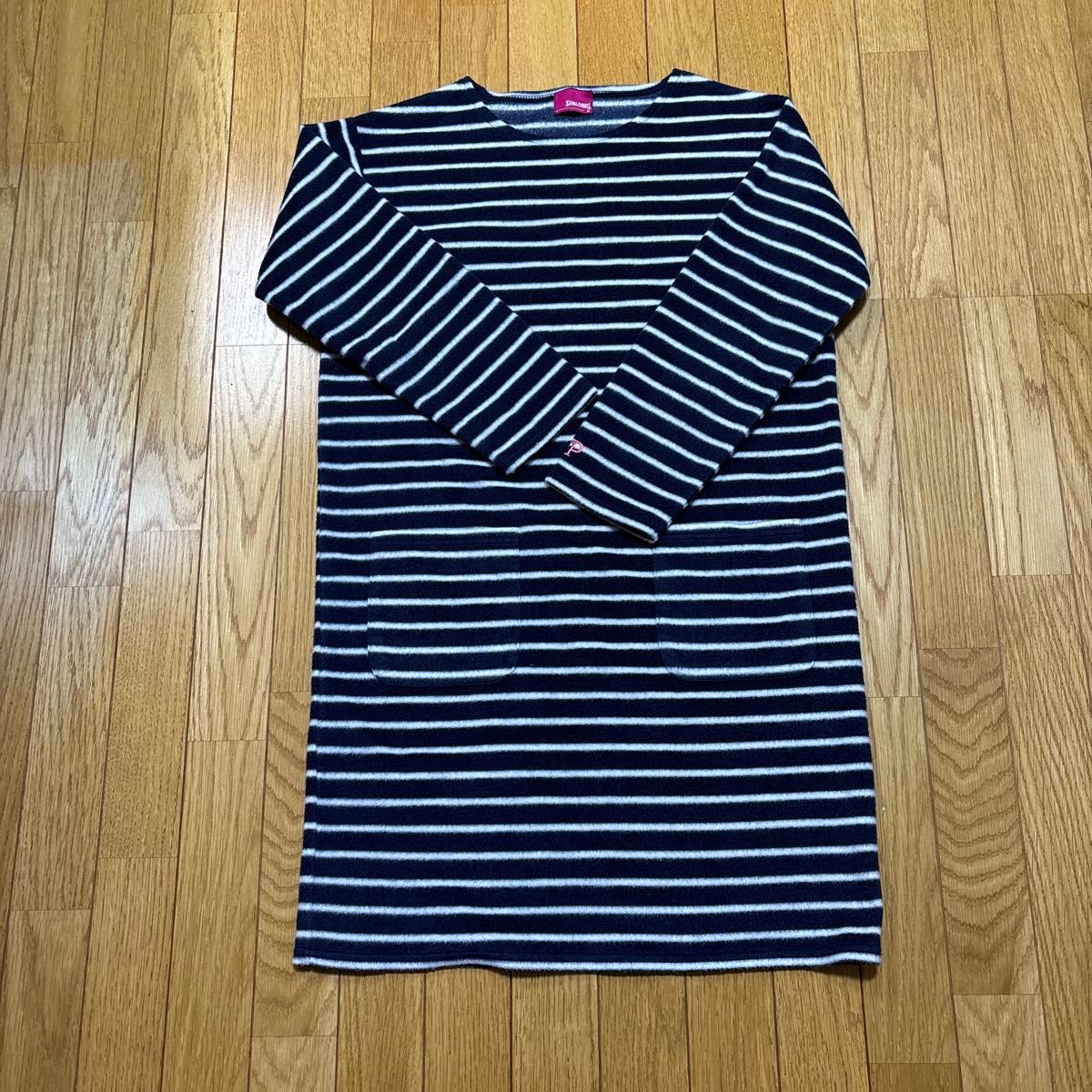 SPALDING ボーダー柄ワンピース 紺 白 カジュアル 長袖