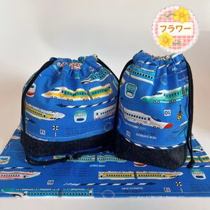 【新幹線 コン】3点セット(お弁当袋 コップ袋 ランチョンマット)入園 入学 給食袋 巾着袋 ハンドメイド