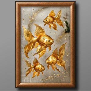 輝く金魚 運気を呼ぶ 額縁付き 健康運、金運を開運するインテリア絵画グラフィック
