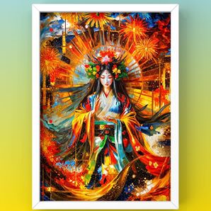 幸福と癒しの天照大御神 運気を呼ぶ 額縁付き 開運するインテリア絵画グラフィック