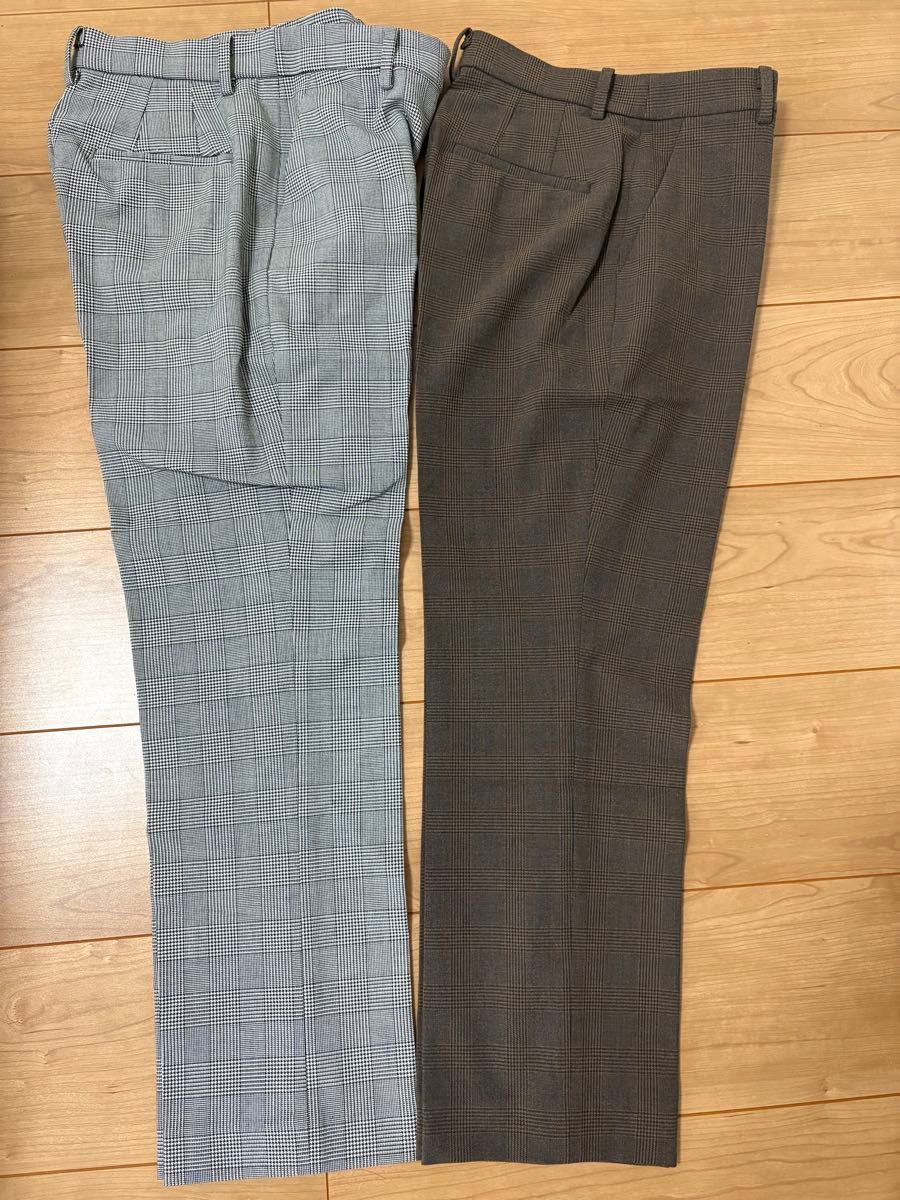 ユニクロ　チェック柄 スラックス パンツ Sサイズ　２枚セット　グレー ブラウン