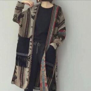 ネイティブ柄★エスニックジャケット★幾何学模様ガウンコート★チェスターコート★カーディガン★ノーカラーコート★アジアンコーデ