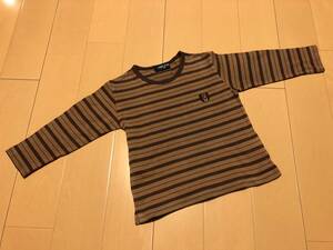 ●○ COMME CA ISM コムサイズム ロゴ ボーダー ロングTシャツ(ロンT) 長袖Ｔシャツ 90 ブラウン 茶色 ① ○●