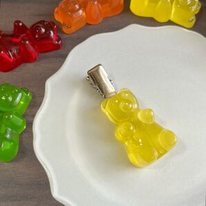 【C248】 くまグミ 前髪クリップ レモン