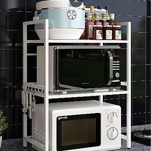 レンジ台 キッチン ラック レンジラック 伸縮 食器棚 2段 炊飯器 幅42-64cm マルチラック 電子レンジ棚 ホワイト 白
