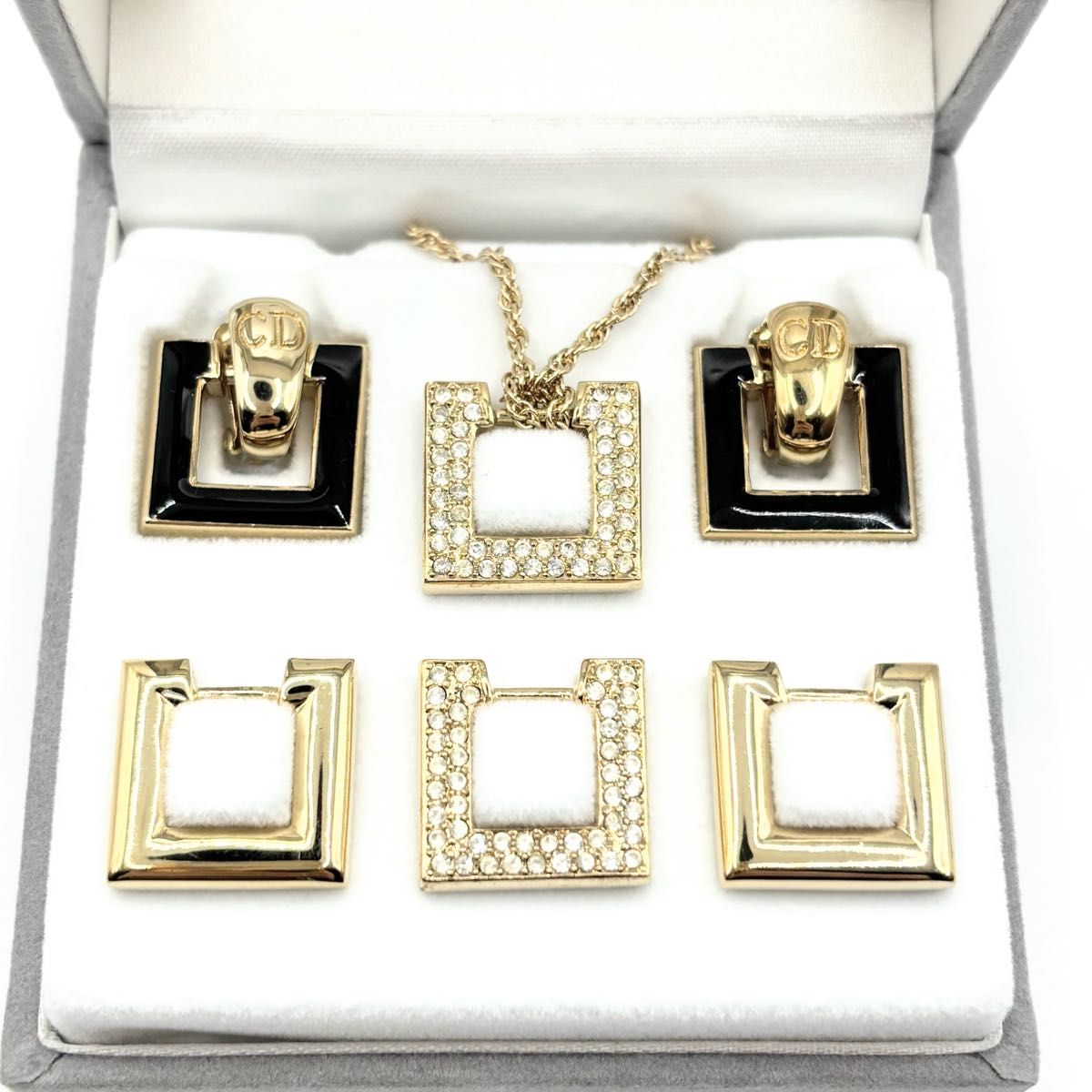 クリスチャンディオール Dior ネックレス イヤリング セット 保証書付 ヴィンテージ アクセサリー ラインストーン
