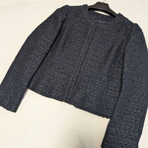 Add Rouge ノーカラージャケット ネイビー ツイード Мサイズ ノーカラー セレモニー