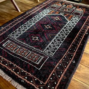 トライバルラグ ヴィンテージラグ アフガンラグ バルーチ族 プリミティブアート カーペット 手織り 絨毯 セミアンティーク美品