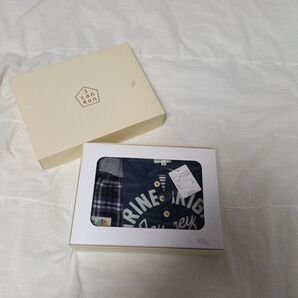 3CAN4ON ネイビー Tシャツとチェック柄ショートパンツセット