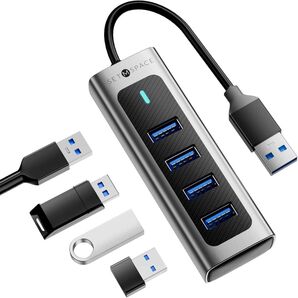 SETMSPACE usbハブ 3.0 4ポート 5Gbps 高速転送 軽量 ハブ usb usb3.0 ハブ アルミ製 グレー