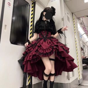 ロリータ ゴスロリ ドレス ワンピース ワインレッド レース フリル