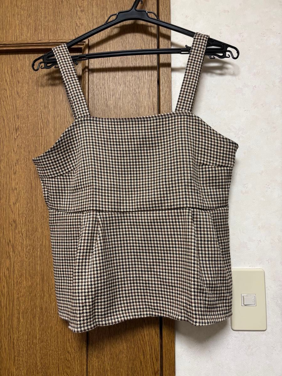 千鳥格子柄キャミソール ブラウン系　ビスチェ　ベスト　チェック