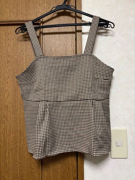 千鳥格子柄キャミソール ブラウン系 ビスチェ ベスト チェック