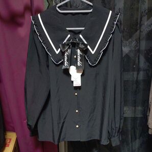 アベイル 大きいサイズ フリル襟 リボン付き ブラウス ブラック 黒 3L プラスサイズ