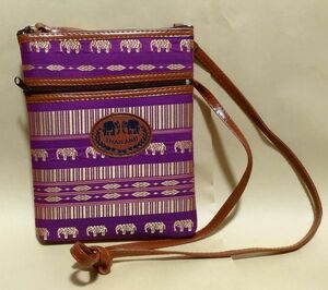  unused Thai pochette purple | gold color . pattern embroidery thin type shoulder pouch Mini bag elephant pattern Thailand. earth production 