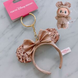 完売品★ディズニーランド ミニーちゃん スパンコールカチューシャキーチェーン ピンクゴールド★新品