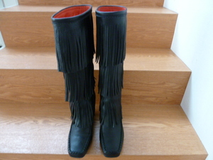 ANNA SUI* Anna Sui * fringe . beautiful boots * black *24.5.