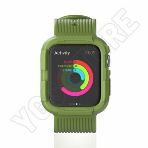 YGG★apple watch アップルウォッチ 一体型 ケース付き シリコン ラバー ゴム バンド ベルト 緑 カーキ 38mm 40mm 41mm 9 8 7 6 5 4 3 SE