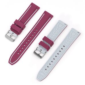 腕時計 ラバー ベルト バンド バイオレットレッド/グレー 22mm バネ棒内蔵