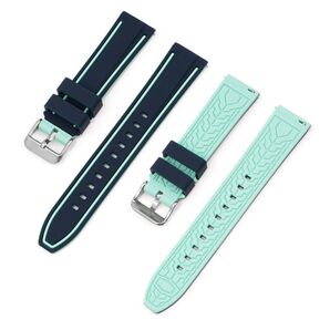 腕時計 ラバー ベルト バンド ネイビー/ライトグリーン 22mm バネ棒内蔵