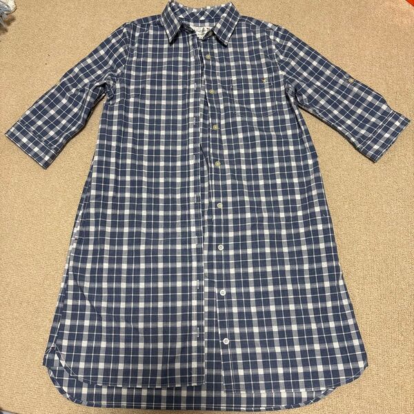 アーノルドパーマーチェック柄シャツワンピース 七分袖 ネイビー Mサイズ