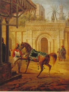 Heinrich Von Mayr、An Arabian mare and a groom in a courtyard、希少画集より、新品額装付、送料込み、iafa.