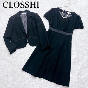 【大きいサイズ】クロッシー ブラックフォーマル ワンピース リボン 礼服 喪服 15号 セレモニー セットアップ 冠婚葬祭 黒