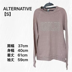 ALTERNATIVE 【S】EAGLES ロゴ入り ピンク スウェット トレーナー 長袖 トップス