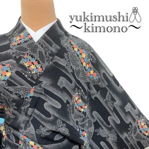 PP8138 小紋 着物 黒 袷 リメイク用や普段着に 対象身長~155cm