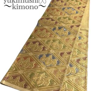 ZZ8112 袋帯 六通 ゴールド 418㎝ 着物帯 桐文様 送料無料 匿名配送