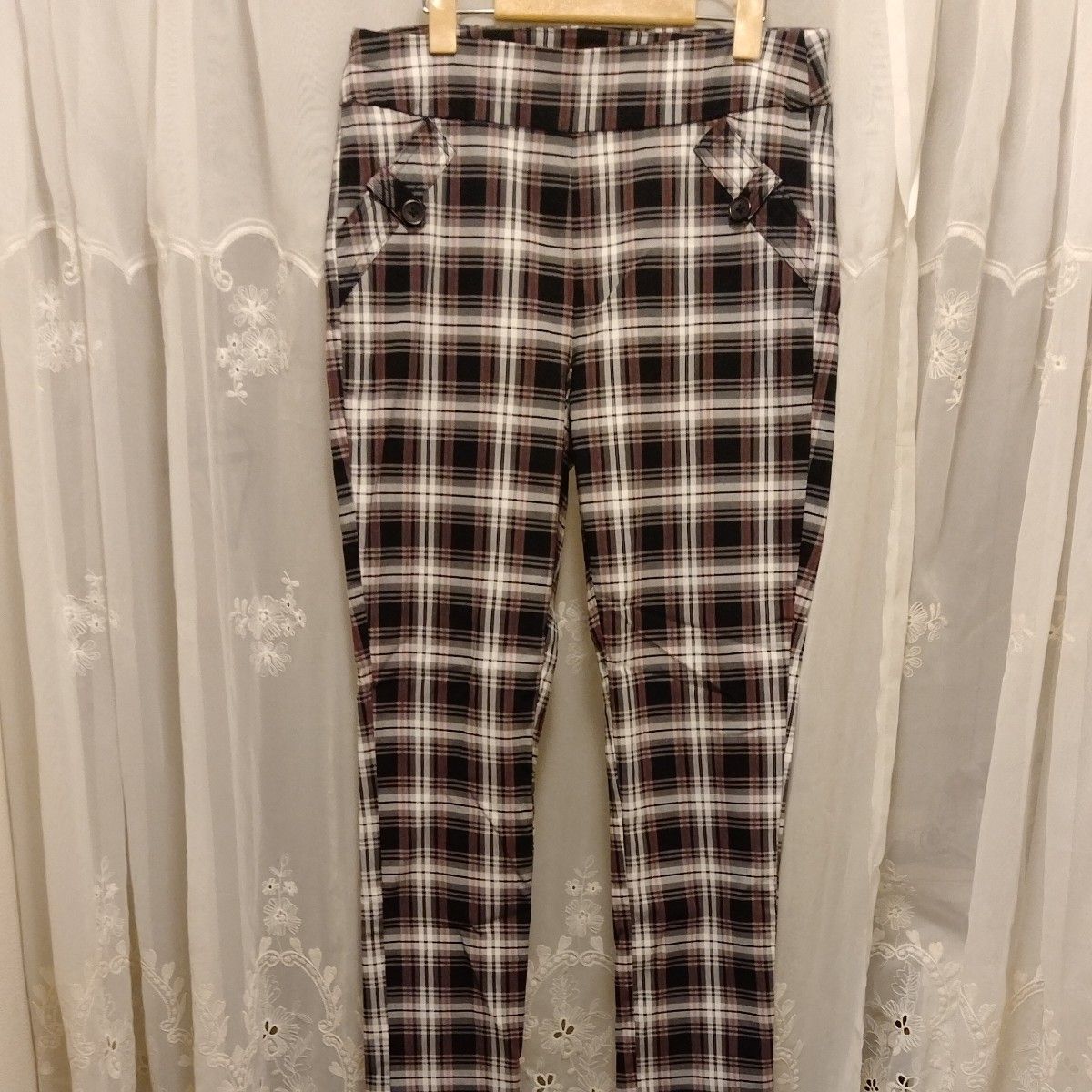 チェック柄 スキニーパンツ 黒 白 茶色 マルチカラー カジュアル