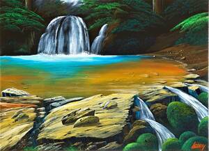 Art hand Auction Vista de la cuenca de la cascada., Cuadro, Pintura al óleo, Naturaleza, Pintura de paisaje