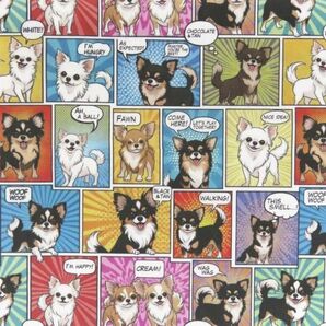 【ゆきちゃん限定】X2324-8 アメコミ風 ロングコートチワワ柄 生地 1m