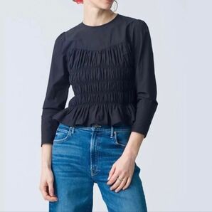 2025年モデル☆ Ron Herman シャーリングブラウス 7部丈 ブラック