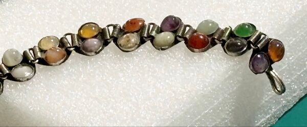ヴィンテージアンティーク短め天然石シルバー色ブレスレット 年代物レトロビンテージ アクセサリー カラーストーン