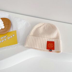 子供服 男の子女の子兼用ニット帽子 ホワイト