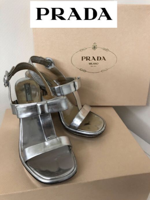 オンライン売り 良品☆PRADAプラダ☆リボン付きストラップサンダル靴 ...