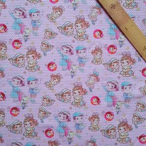可愛い女の子柄ワッフルニット生地 ピンク ハンドメイド資材